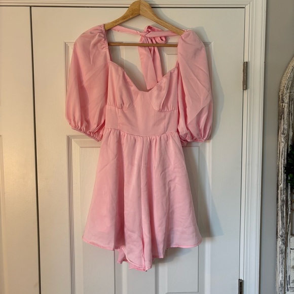 Petal & Pup Billie Satin Romper Pink Girly Feminine Flowy Frilly 2 Puff Sleeve - Picture 5 of 14